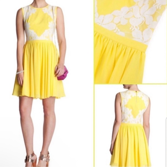 NWT Ted Baker Vember Floral Lace Mini Dress Yellow And White Ted Size 1 US 4